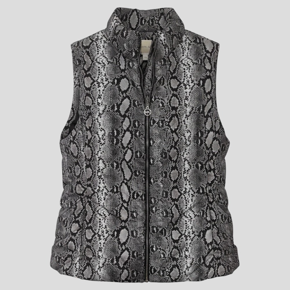 MICHAEL by MICHAEL KORS Black And White Snake Print Quilted Puffer Vest